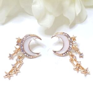 NEW 925 SILVER WITH ENAMEL MOON AND STAR STUD/DANGLE EARRINGS! ☆3 FOR $25☆